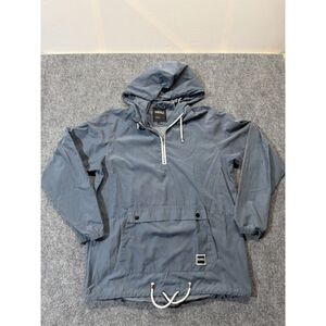 Ezekiel Mens XXL Blue Hooded Anorak Windbreaker Jacket Pullover 1/4 Zip Pocket